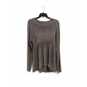 GUESS Open Knit Sweater Women's Large Gray Hi-Low Hem Long Sleeve Lightweight